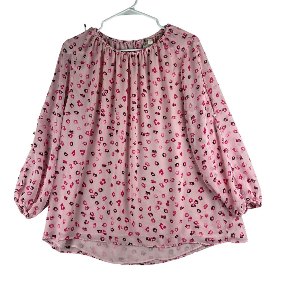 Cato Long Sleeve Flowy Pink Leopard Blouse Women’s Large Bishop Sleeve Feminine